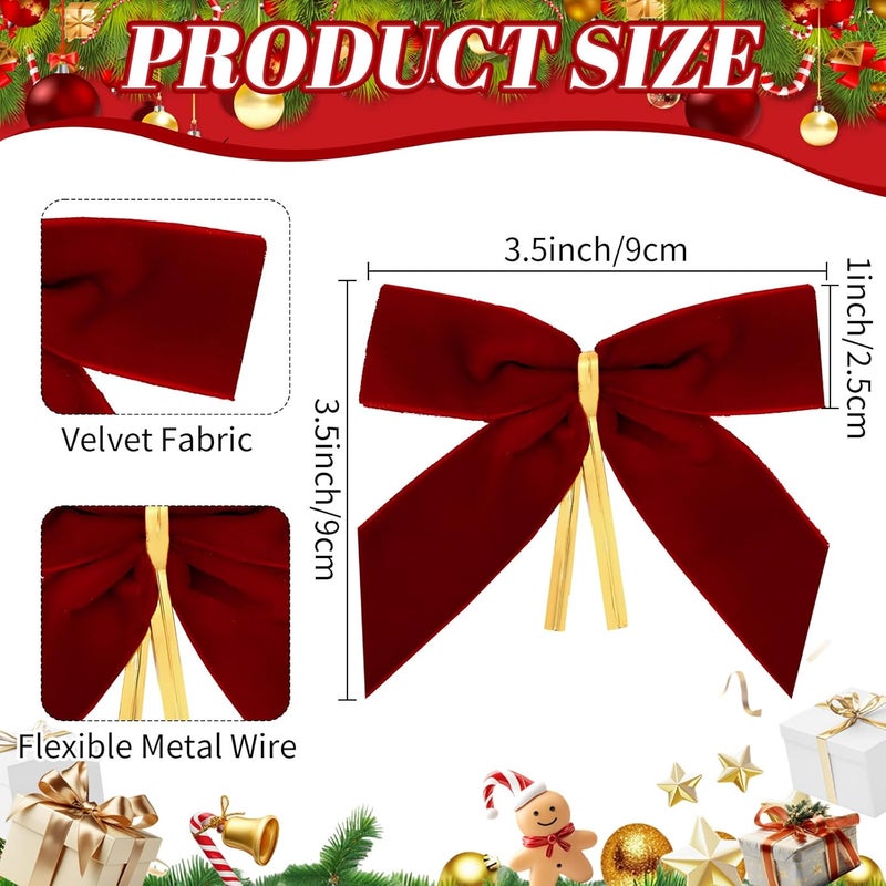 Stantam 28PCS Burgundy Velvet Bows for Christmas Tree,Velvet Ribbon Bows Christmas Ornaments for Xmas Tree Decorations Home Decor for Wreath Garland Gift Wrapping Crafts Wedding Party - Image 3